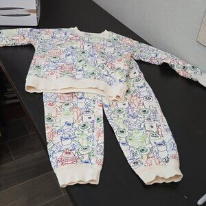 Pixar Disney Baby Monsters Inc Sweatshirt Two Piece Set Cream Blue Size 6-7